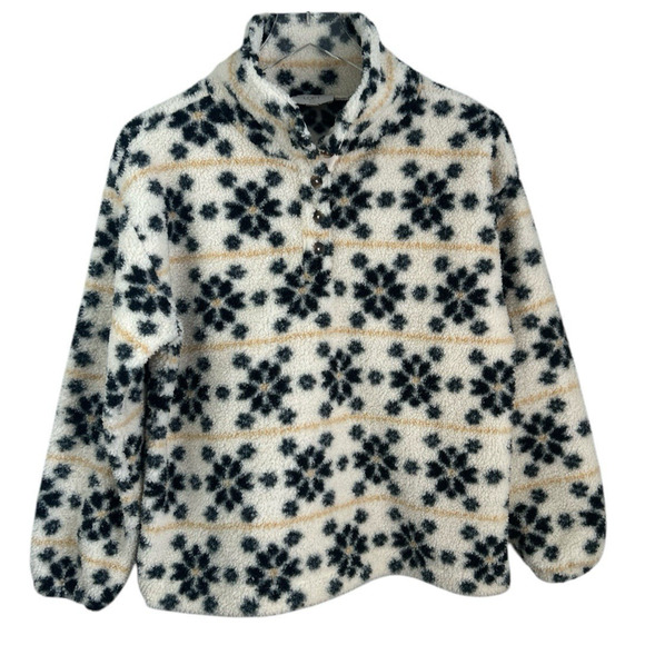 Loft Outlet Jacket Snowflake Print Size Med. Petite Fleece Pullover‎ Sherpa - Picture 2 of 8
